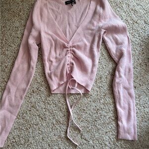 Kendall & Kylie Blush Pink Ruched V-Neck Crop Top